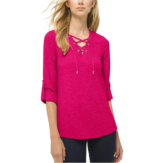 Michael Kors Women's Lace up Thermal Blouse Pink Size Small