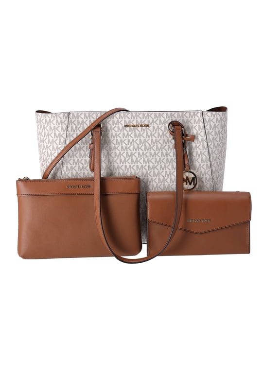 Women's Large Charlotte Leather 3-in-1 Crossbody Tote Handbags, Vanilla, 3 Piece
