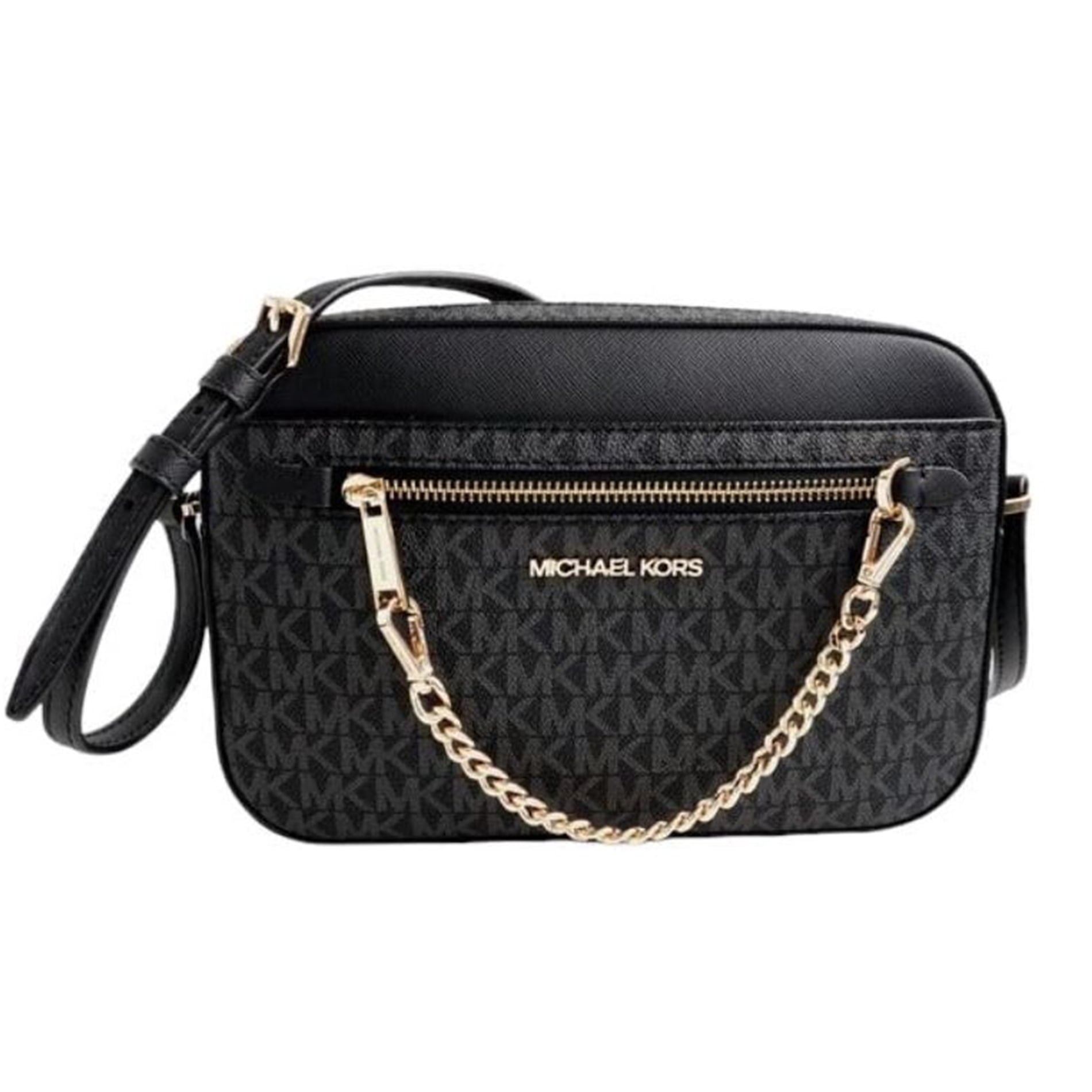 Michael Kors Large Leather Shoulder Tote Handbag – Elegant Black & Gold