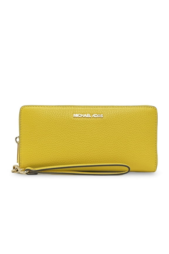 Women's Large Pebbled Leather Zip Around Continental Wallet (Daisy Yellow)