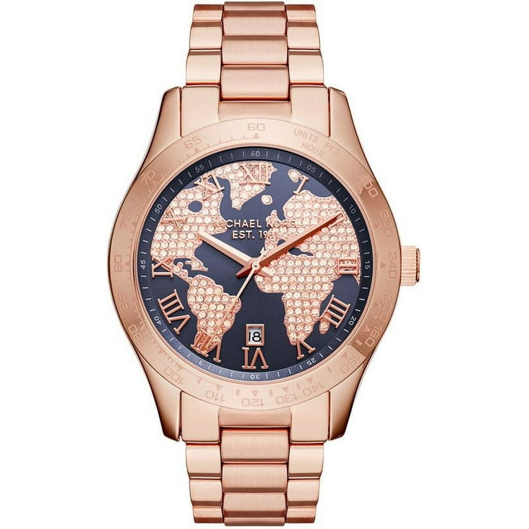 Michael kors world map watch rose gold best sale