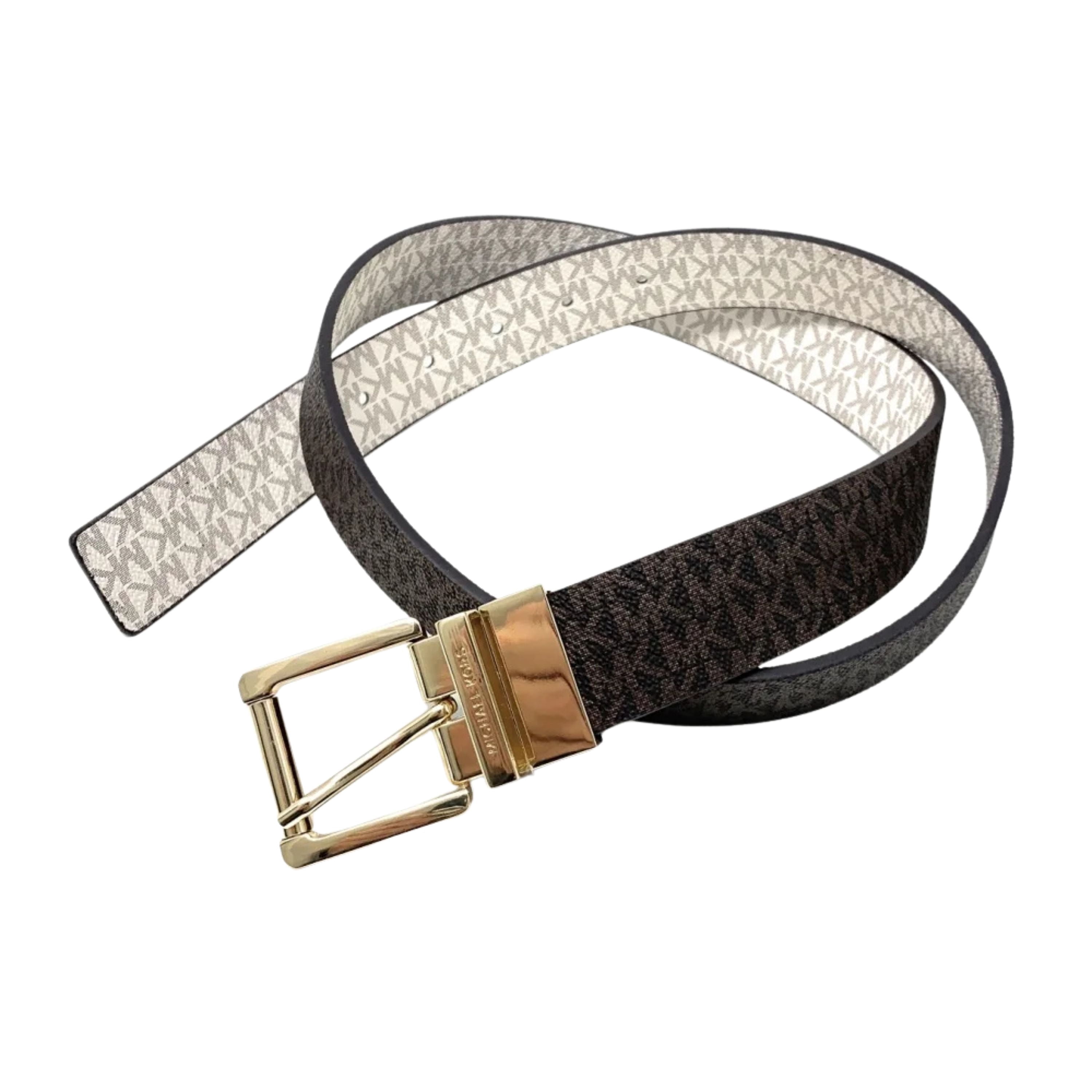 Michael Kors Reversible Black/Brown Logo Gold Buckle Leather Belt New Drop! Michael Kors reversible belts — comes with  main image 3