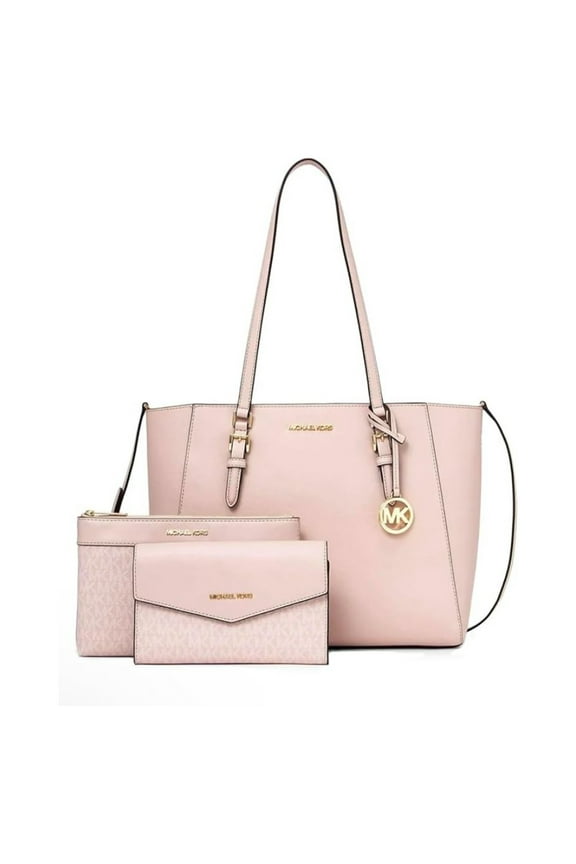 Women's Leather MK Patten Crossbody Tote Handbag, Powder Blush, 3-Piece