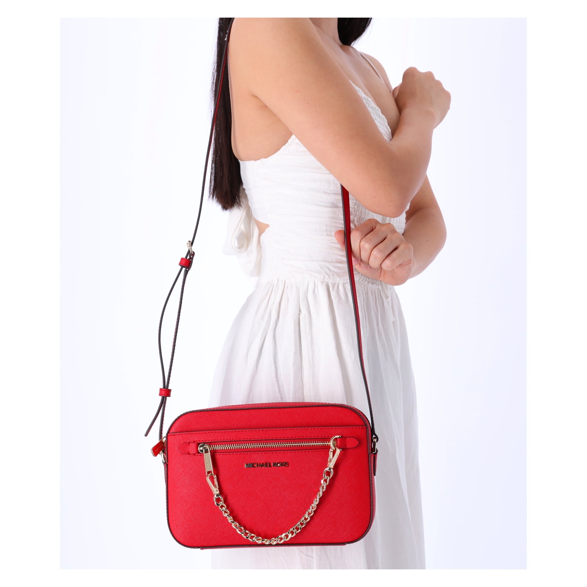 Michael Kors Women's Leather Solid Print Zipper Crossbody Michael Kors Women's Leather Solid Print Zipper Crossbody