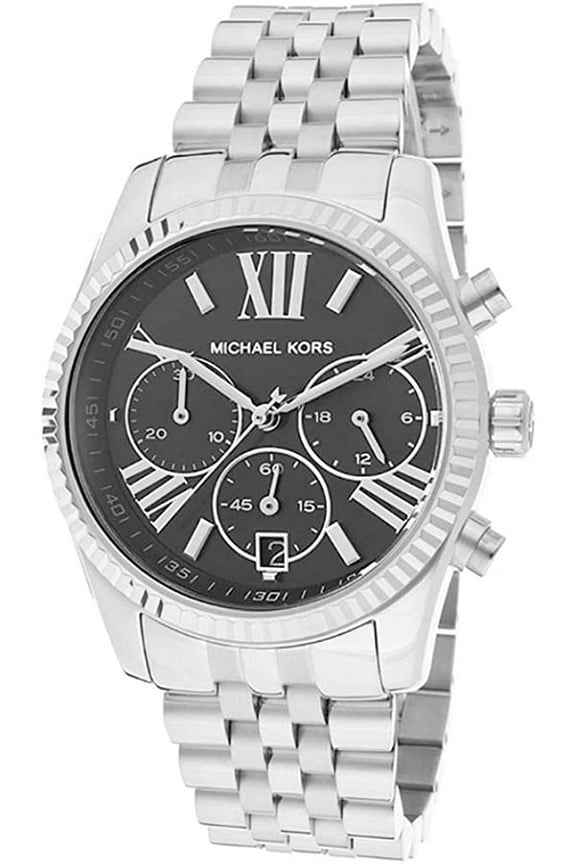 Women's Lexington Silver Stainless Steel Case, Band and Black Dial, Chronograph Watch, MK5708