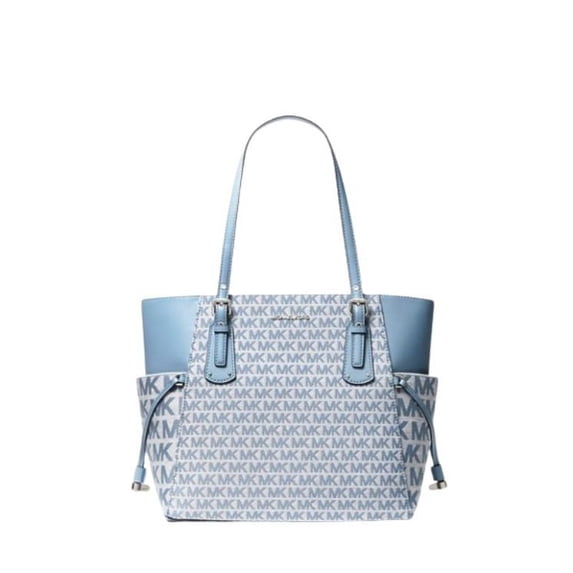 Michael Kors Women's Linen and Polyester MK Signature Tote Bag, Chambray Blue