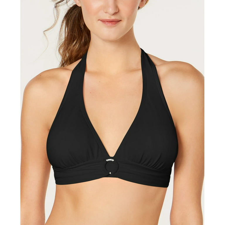 Michael Kors Women's Logo Ring Halter Bikini Top Swimsuit Black Size Small