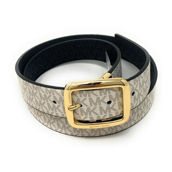 Michael Kors Women's MK Logo Reversible Leather Belt, Vanilla/Black, Large