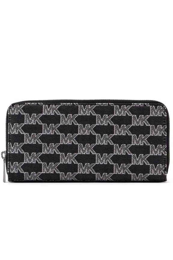 Women's MK Monogram Zip Around Continental Wallet (Black Multi)