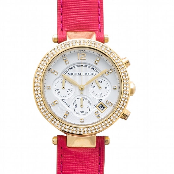 Michael Kors Women's MK2297 Parker Silver Dial Pink Leather Strap Chronograph Watch