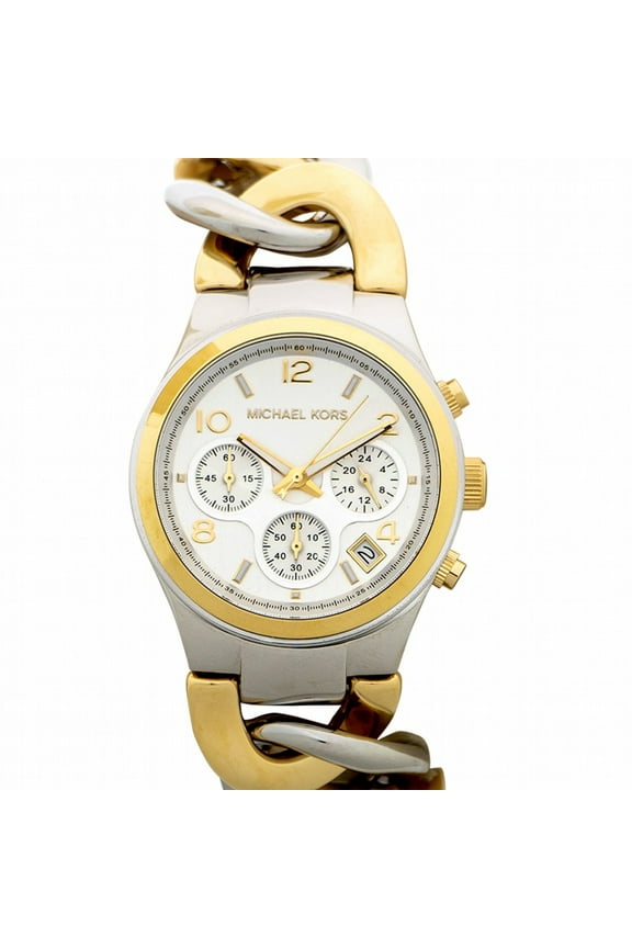 Women's MK3199 Runway Two Tone Twisted Steel Link Bracelet Chronograph Watch