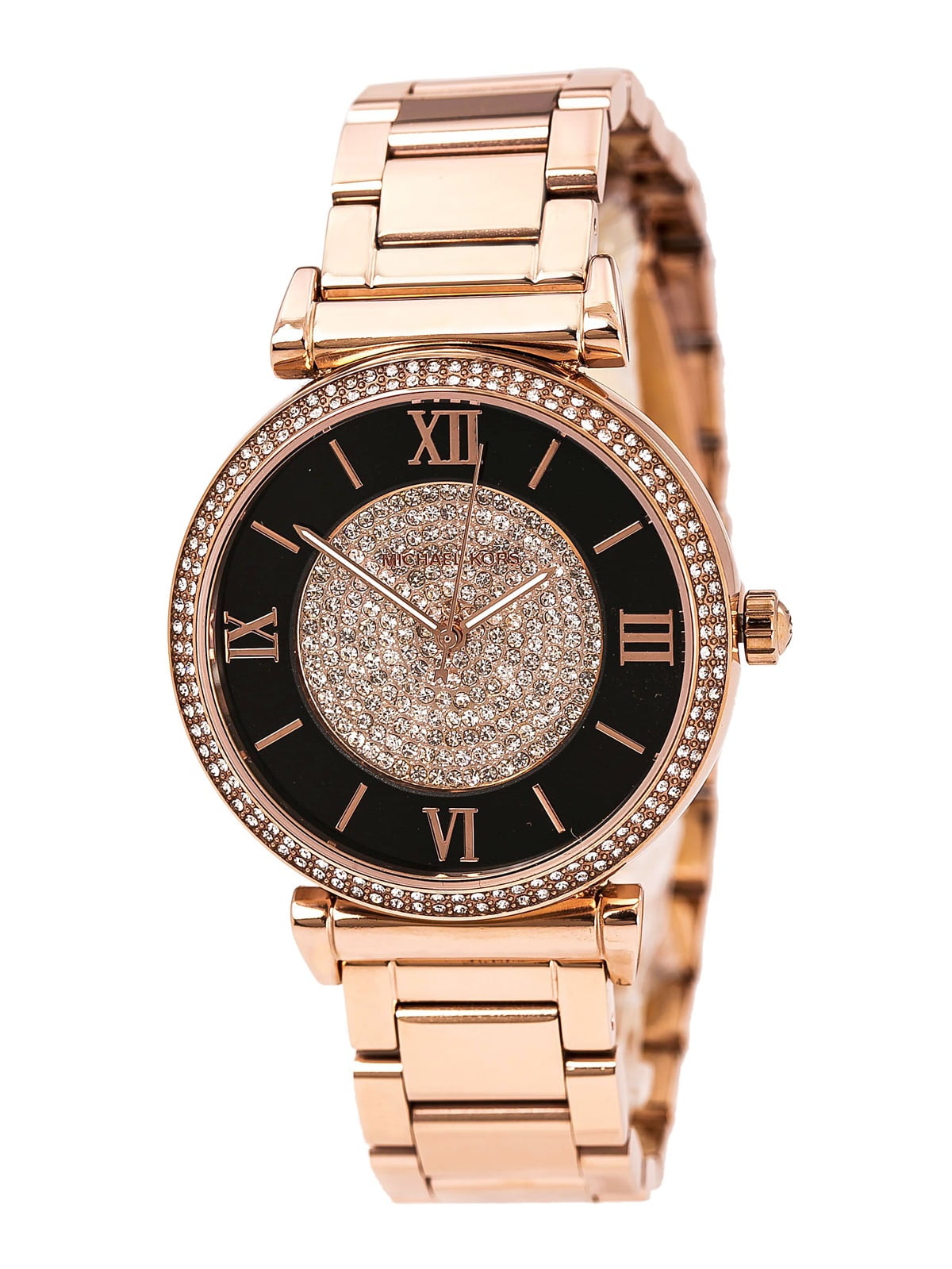 Michael Kors Women's MK3339 Catlin Black and Rose Gold Crystal Pave Dial Rose Gold Steel Bracelet Watch