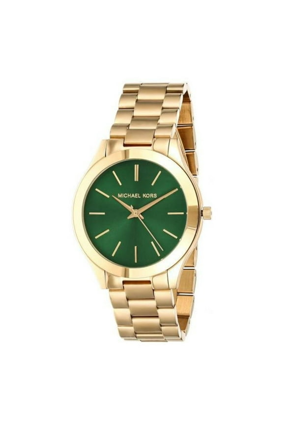Women's MK3435 Slim Runway Green Dial Yellow Gold Steel Bracelet Watch