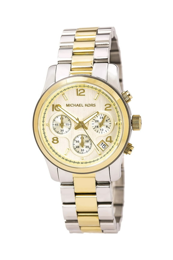 Women's MK5137 Runway Gold Dial Two Tone Steel Chronograph Watch