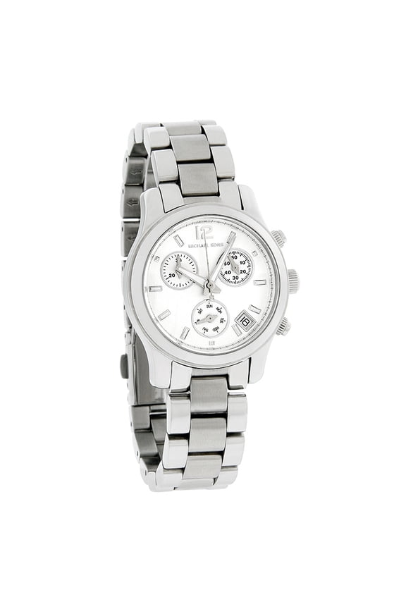 Women's MK5428 Small Runway Silver Tone Dial Chronograph Stainless Steel Watch