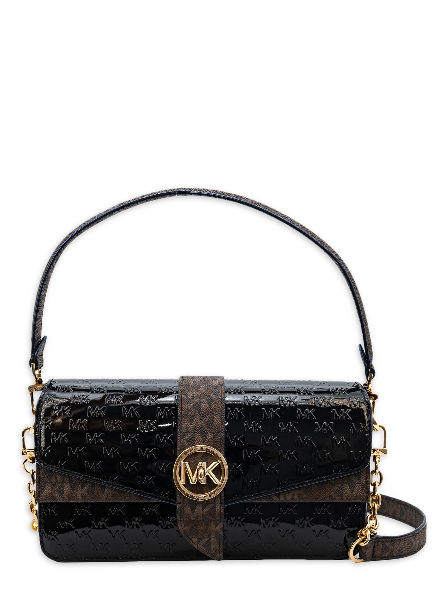 Michael Kors Chain Logo Gold Convertible Black Shoulder Bag in 2023