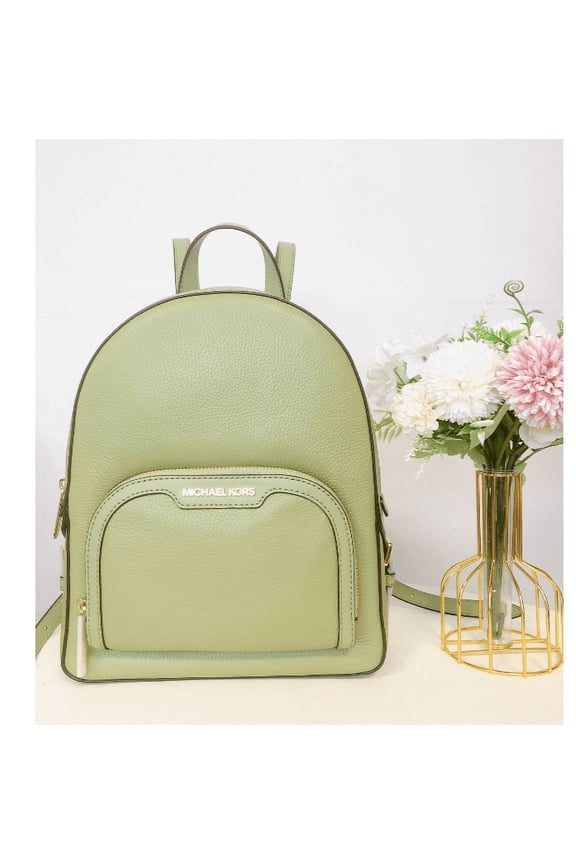 Women's Medium Pebbled Leather Backpack, Light Sage