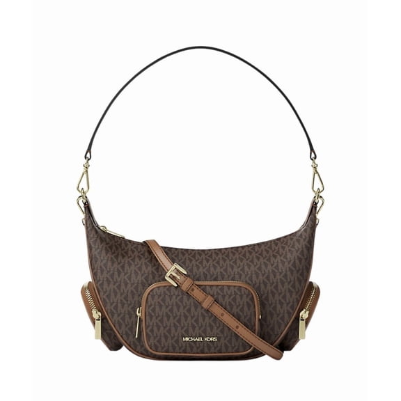 Michael Kors Womens Merritt Medium Signature Logo Convertible Shoulder Bag, Gold-Tone Hardware