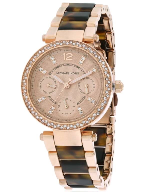 Women's Mini Parker Tortoise Acetate and Rose Gold-Tone Watch, MK5841