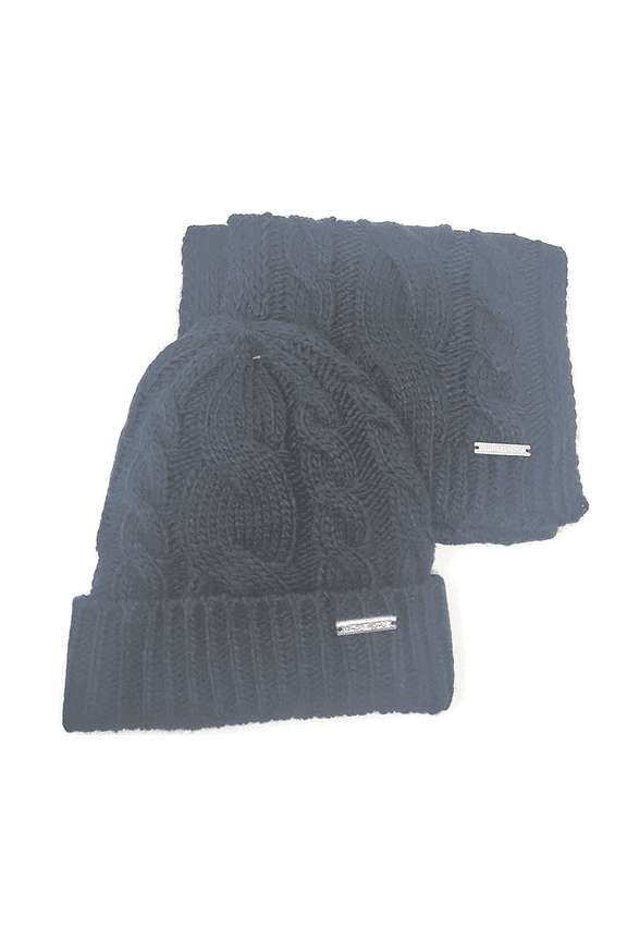 Women's Moving Cables Knit Scarf and Beanie Hat Set One Size Black