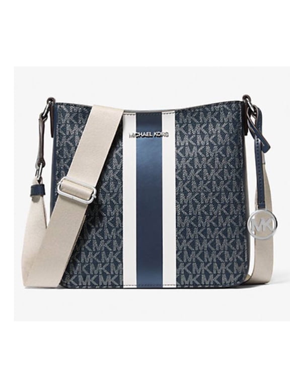 Women's Jet Set Small Signature Logo Stripe Crossbody Bag (Navy)
