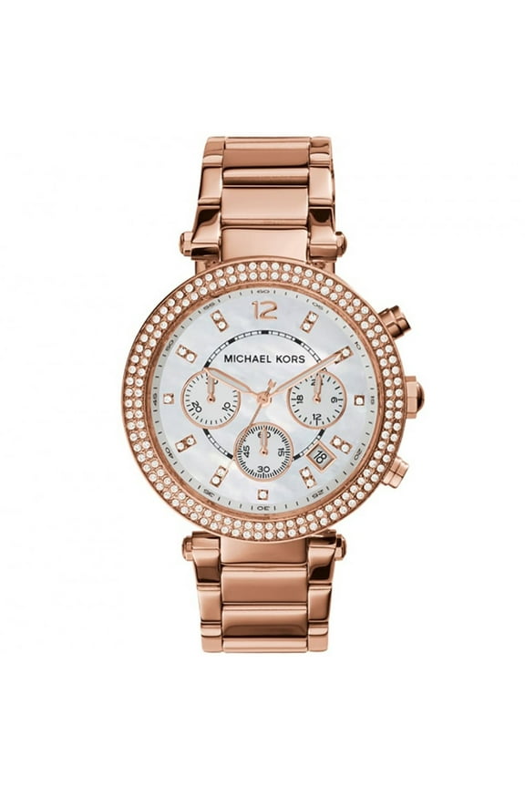 Women's Parker 39mm Rose Gold-Tone Steel Bracelet & Case Quartz MOP Dial Analog Watch MK5491