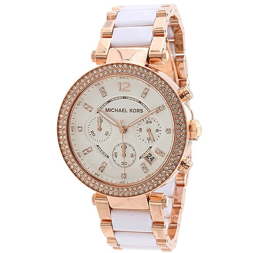 MICHAEL KORS MK5774 Chronograph Parker White Acetate and Rose Gold-Tone Stainless Steel Watch