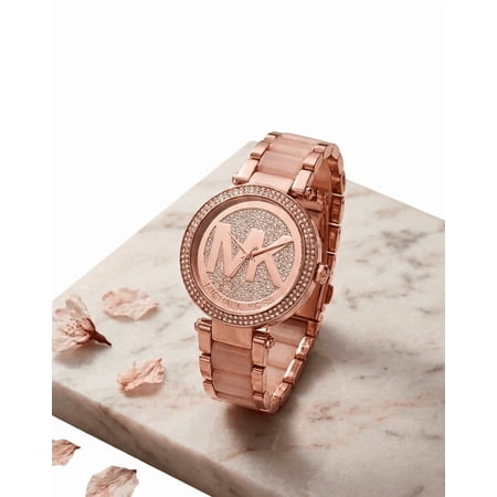 Michael Kors Women's Parker Crystal Pave Logo Rose Gold Watch MK6176