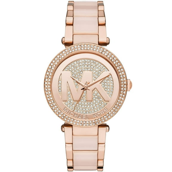 Michael Kors Women's Parker Crystal Pave Logo Rose Gold Watch MK6176