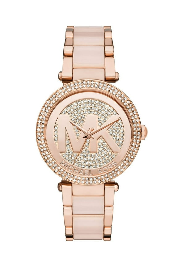 Women's Parker Crystal Pave Logo Rose Gold Watch MK6176