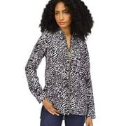 MICHAEL KORS Women's Petite Inverted Graphic Collared Top, Black/White P/L