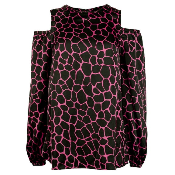 Michael Kors Women's Plus Giraffe Print Long Cold Shoulder Blouse Top 2X