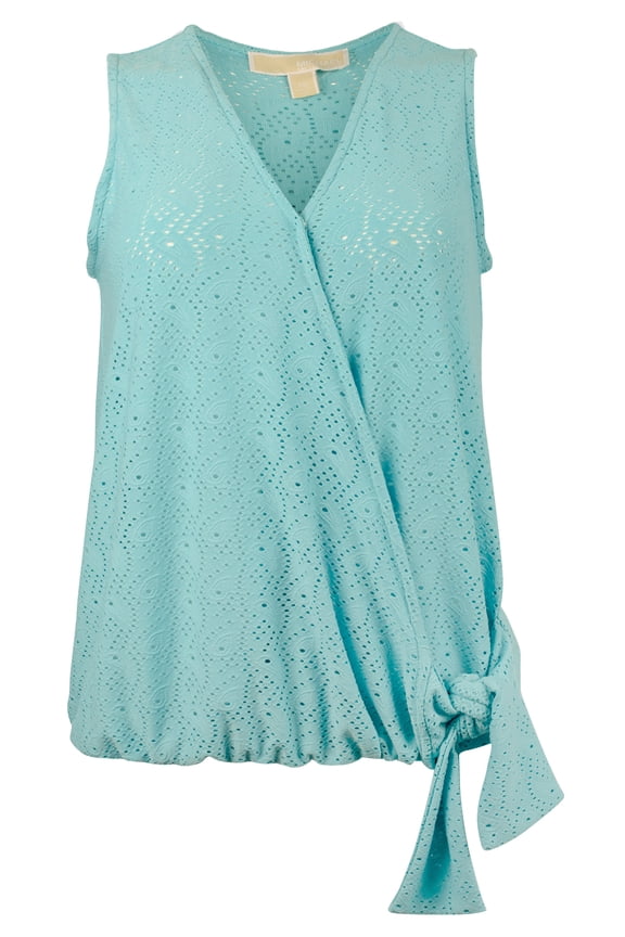 Women's Plus Paisley Eyelet Wrap Sleeveless Top Blouse 0X