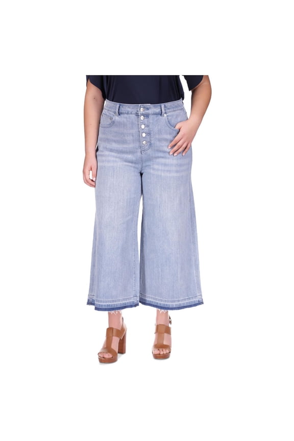 Womens Frayed Hem Cropped Flared Jeans, Blue, Plus Size, 18W