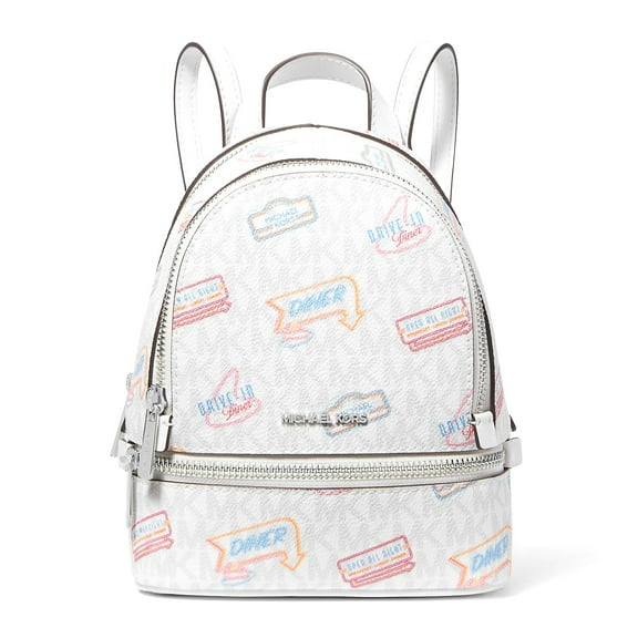 Michael Kors Women's Rhea Extra-Small Printed Signature Logo Convertible  Backpack (Optic White)