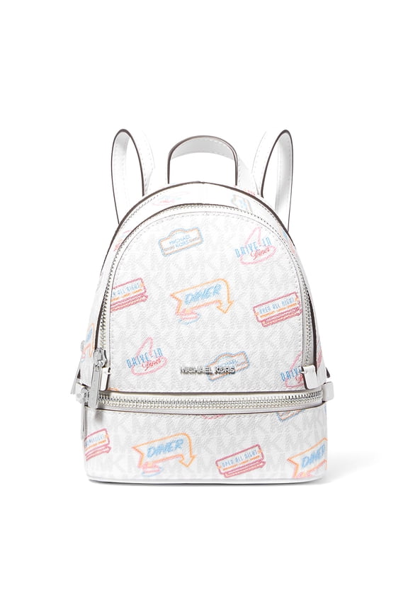 Women's Rhea Extra-Small Printed Signature Logo Convertible Backpack (Optic White)