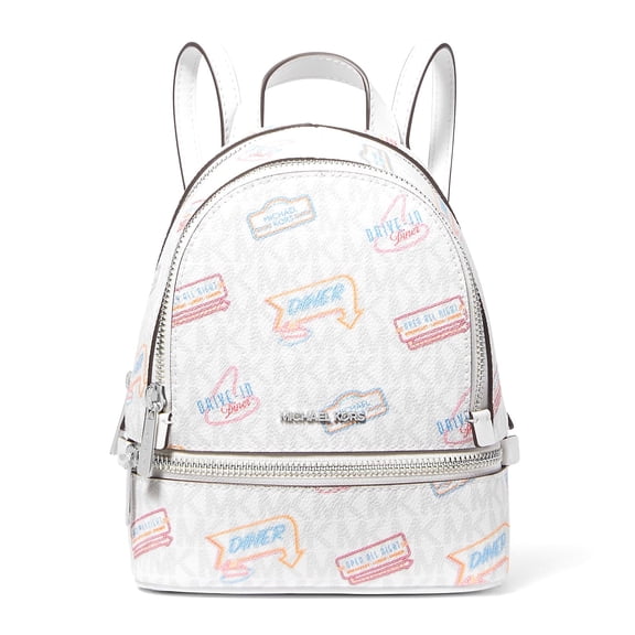 Michael Kors Women's Rhea Extra-Small Printed Signature Logo Convertible Backpack (Optic White)