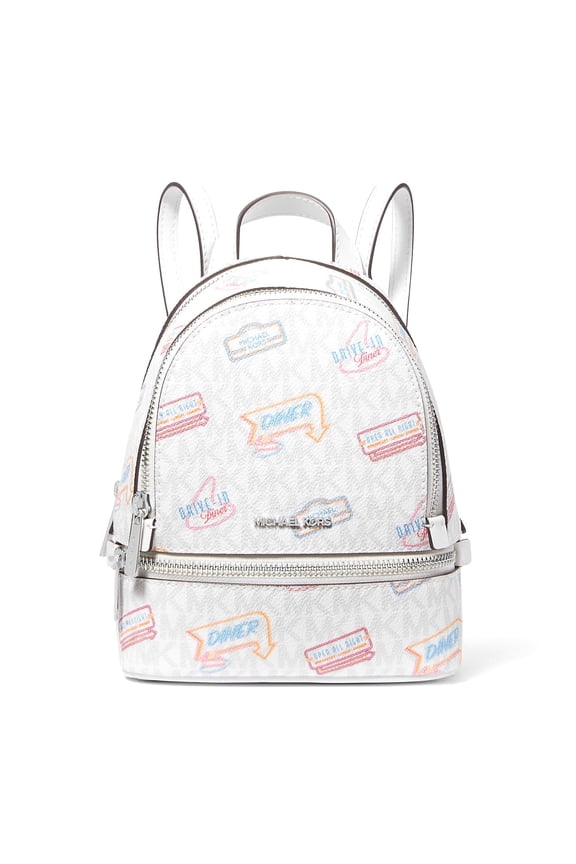 Women's Rhea Extra-Small Printed Signature Logo Convertible Backpack (Optic White)