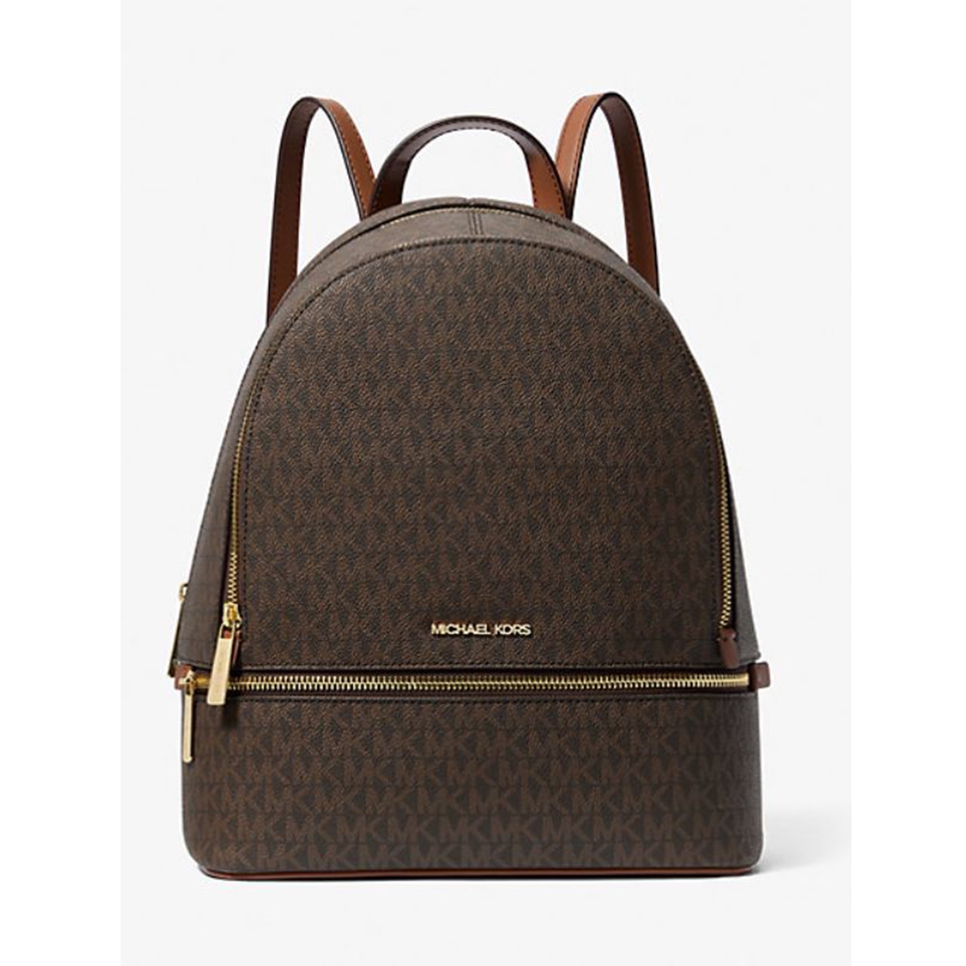 Michael Kors Sheila Medium Brown PVC Front Pocket Bookbag Backpack