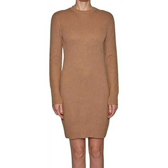 Michael Kors Women's Ribbed Knit Cotton Blend Sweater Dress (Large, Dark Camel)