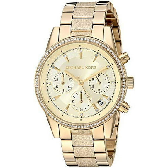 Michael Kors Women's Ritz Analog-Quartz Watch with Stainless-Steel-Plated Strap, Gold, 17.7 (Model: MK6597)