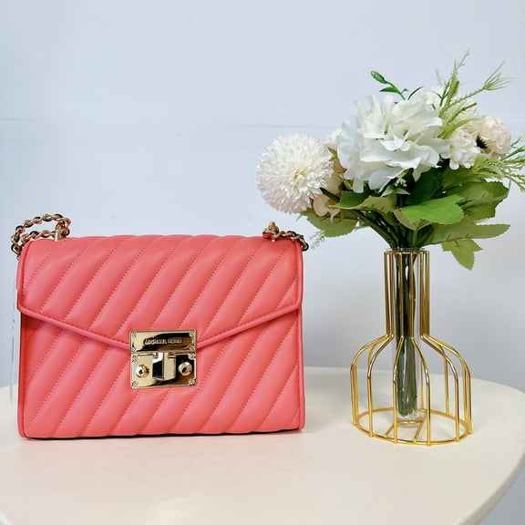 Michael Kors Women's Rose Quilted Leather Shoulder Flap Medium Crossbody Bag