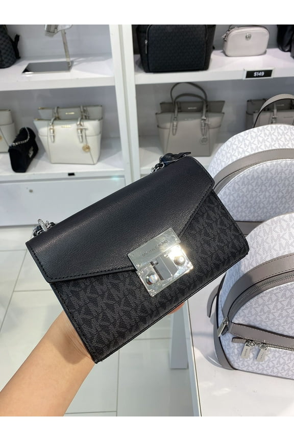 Women's Rose Small Logo Pvc Convertible Crosssbody Bag (Black)