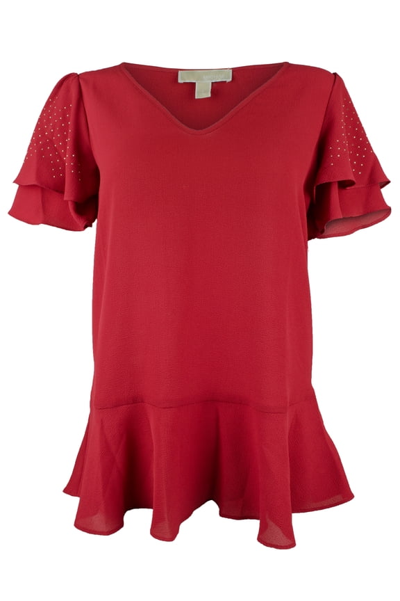 Michael Kors Women's Ruffle Rhinestone Top-RW-XS