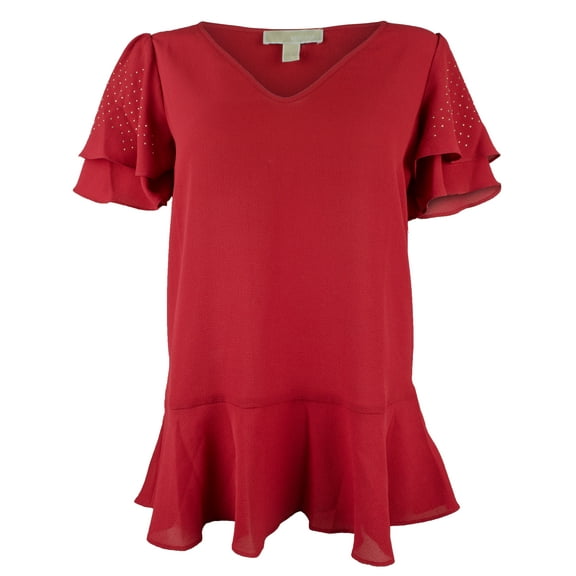 Michael Kors Women's Ruffle Rhinestone Top-RW-XS