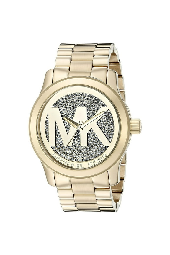 Women's Runway Pave Logo Gold-Tone Stainless Steel Watch MK5706