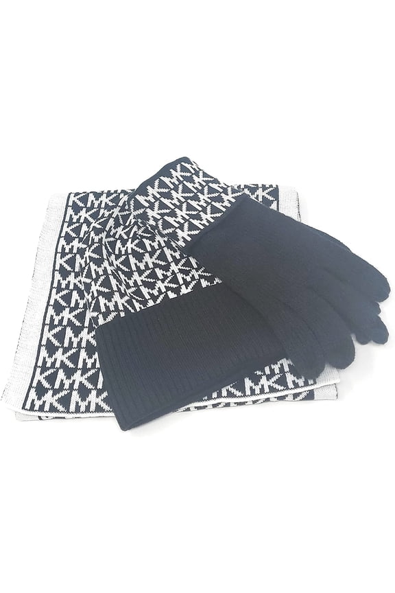 Michael Kors Women's Scarf, Beanie & Glove Set, Black/White