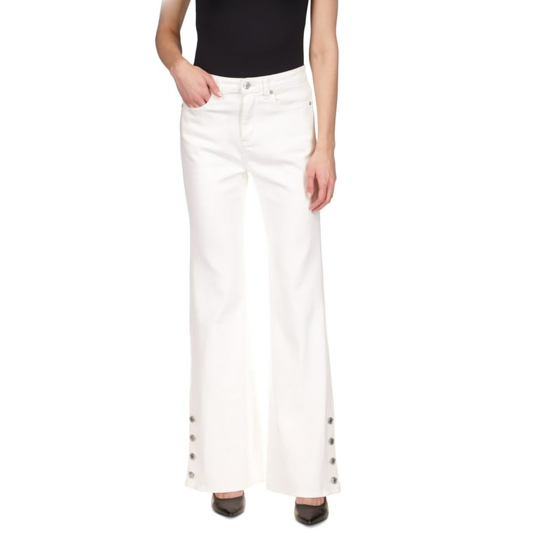 Michael Kors Women's Selma Shank Button Hem Flare Leg Denim