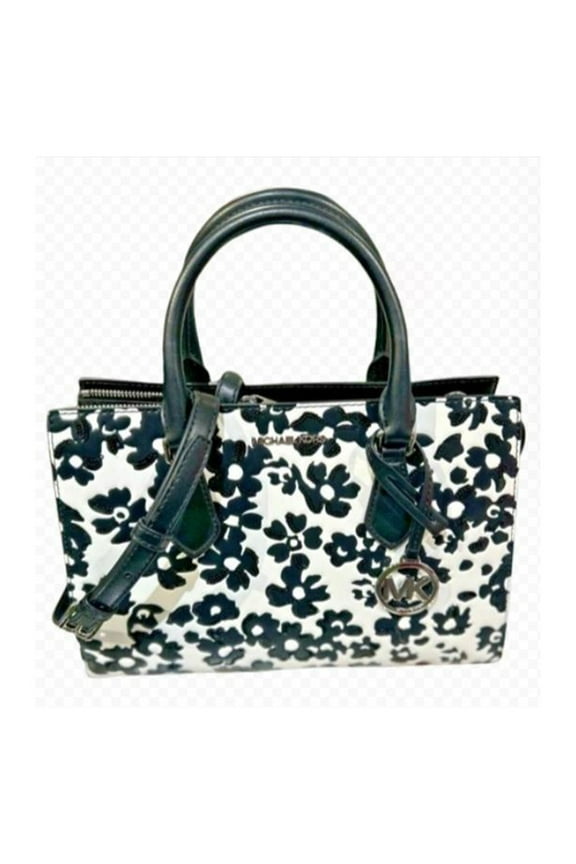 Women's Sheila Medium Sequined Floral Print Satchel Bag (Black) 35S5S6HS3Y-001