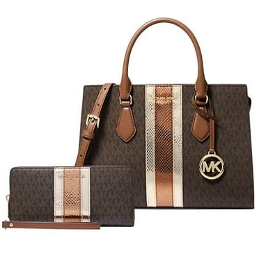 Michael Kors Women's Sheila Medium Signature Logo Satchel With Large Continental Wallet, Metallic Brown